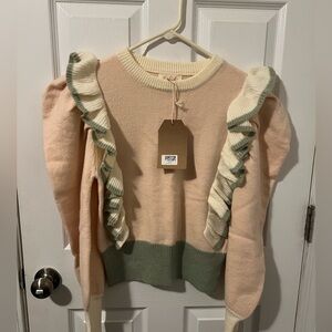 Listicle Pink and Green Ruffle Sweater